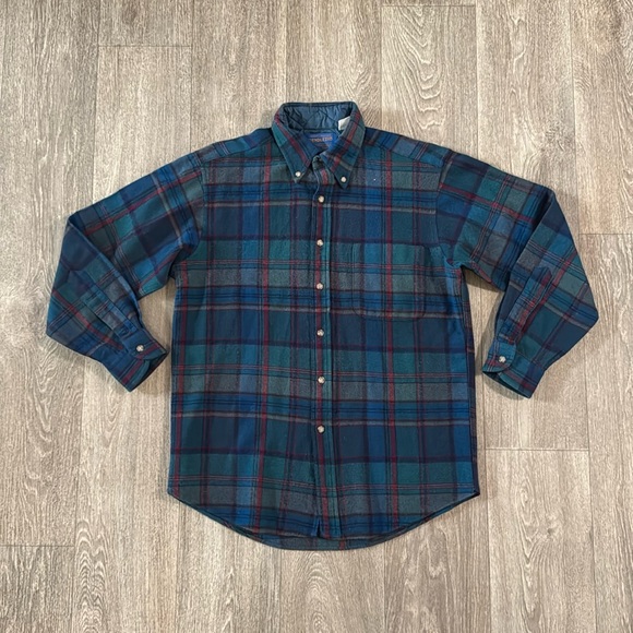 Pendleton 100% wool long sleeve plaid button down shirt men’s sz M - Picture 1 of 9
